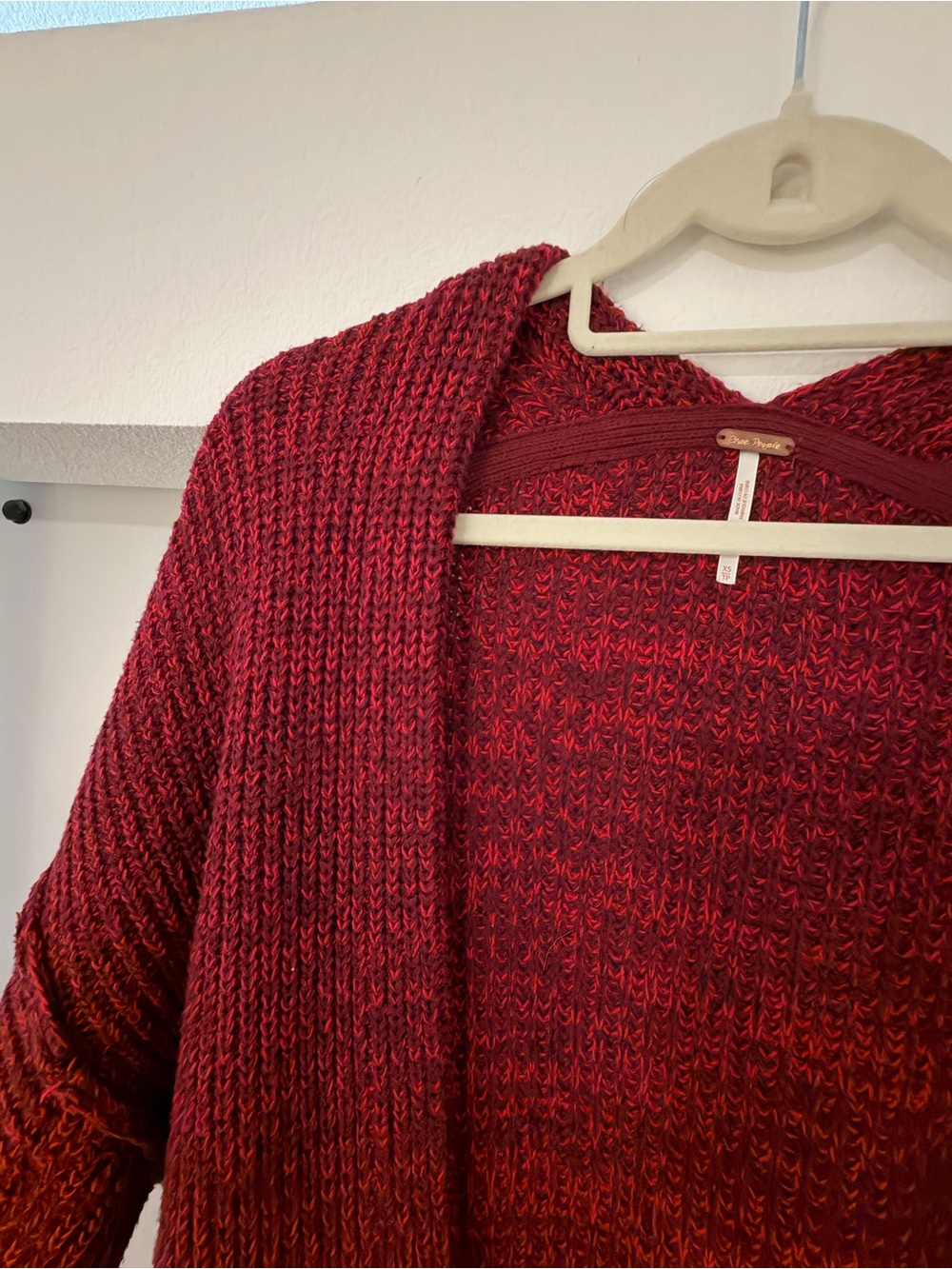 Free People Marled Red Open-Front Knit Cardigan
